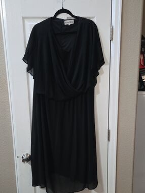 Hannah Black Midi Dress with Draped V-Neck